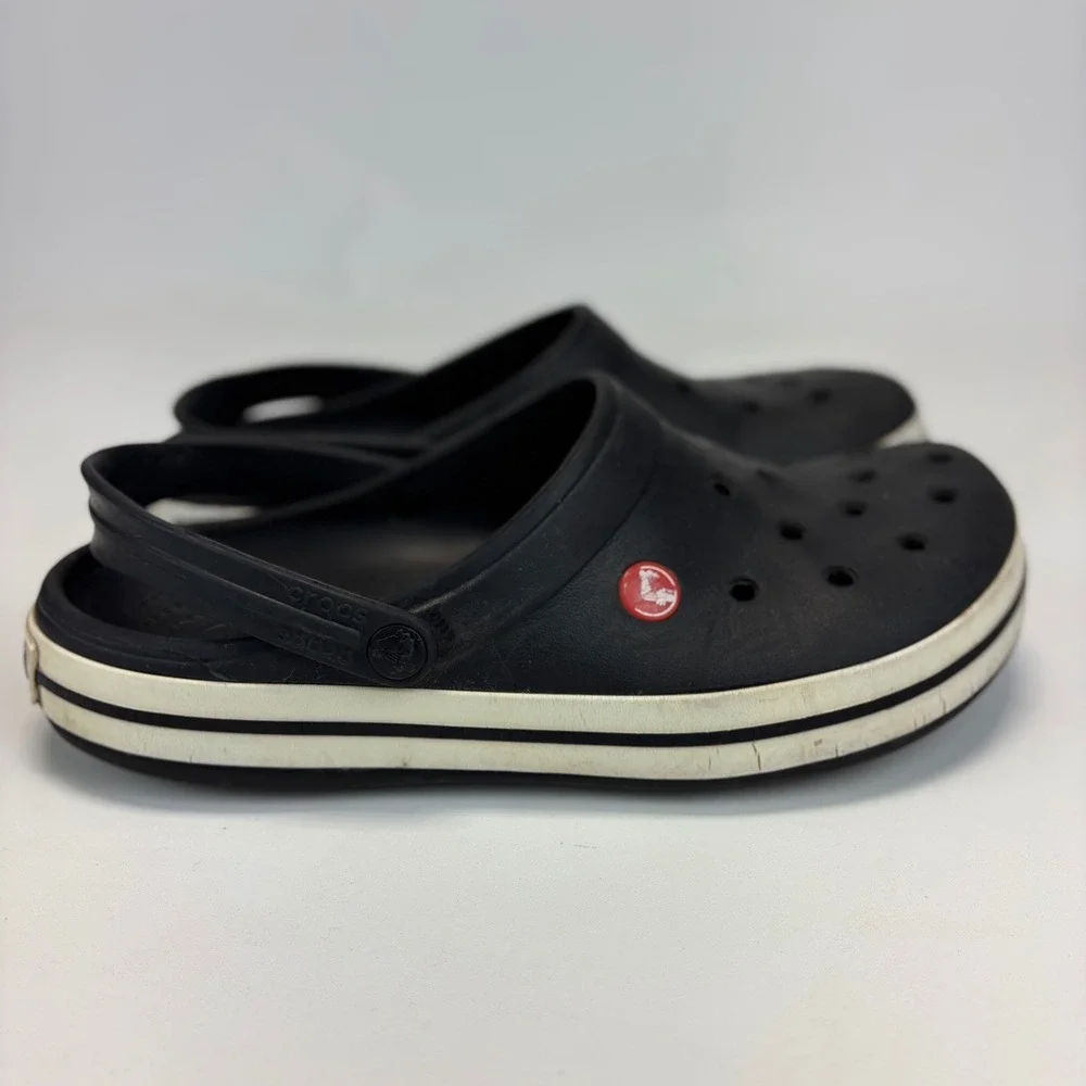 Crocs Crocband Clog Men 10 Women 12 Black White Stripe Slip On Comfort Sandal